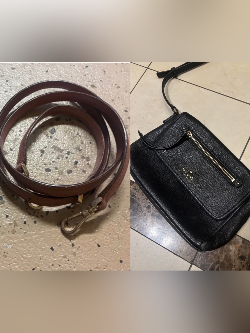 PAIR- kate spade Black Leather Crossbody Bag AND Extra Pink Kate Spade Strap